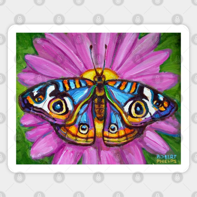 Butterfly and Painted Daisy Painting Sticker by RobertPhelpsArt